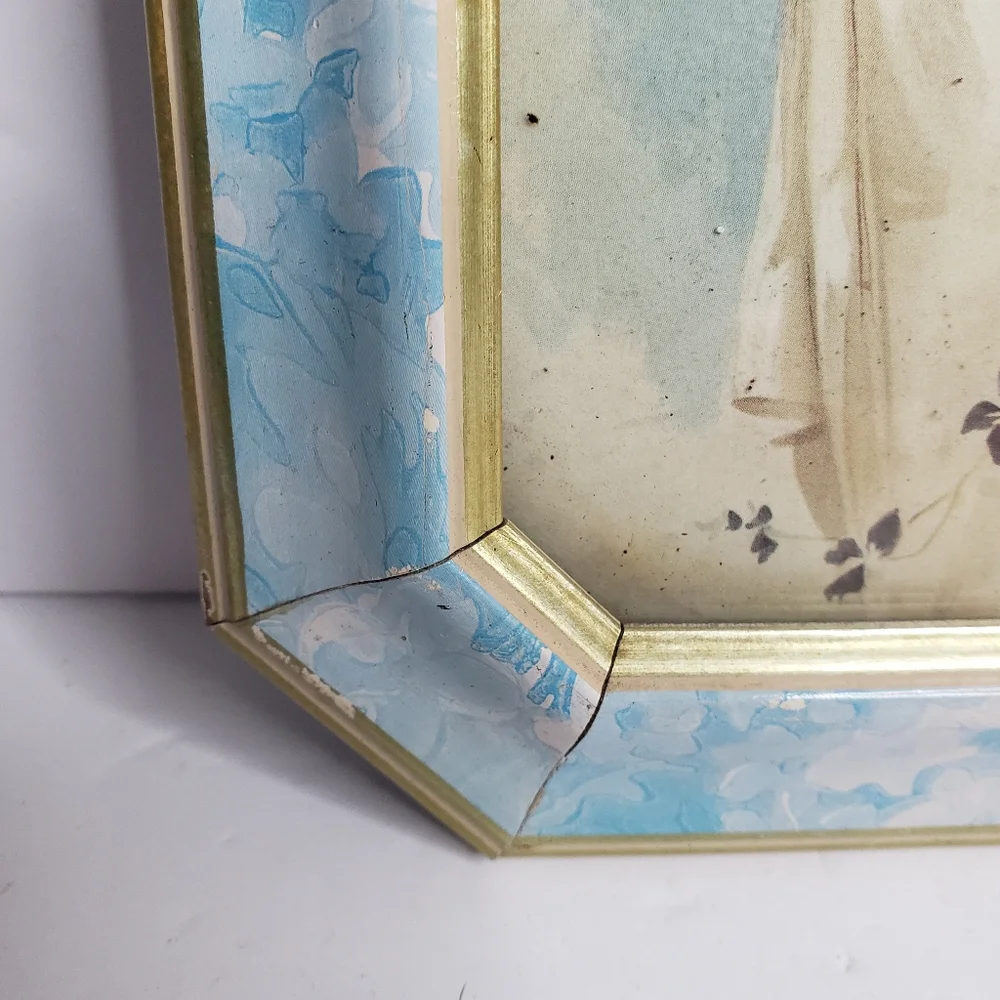 Vintage-style framed print of a young girl adorned with flowers.  228